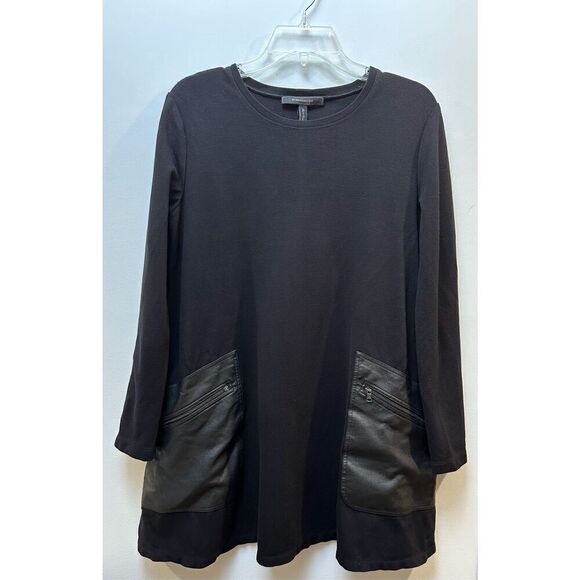 BCBGMaxAzria Farrah Faux leather black pullover swing dress size Small #36-1696 - Picture 1 of 6